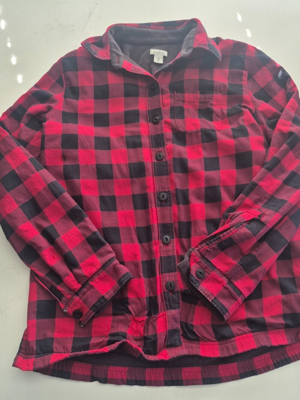 L.L. Bean Women's Fleece-Lined Flannel Shirt Snap-Front Red Black Buffalo Plaid